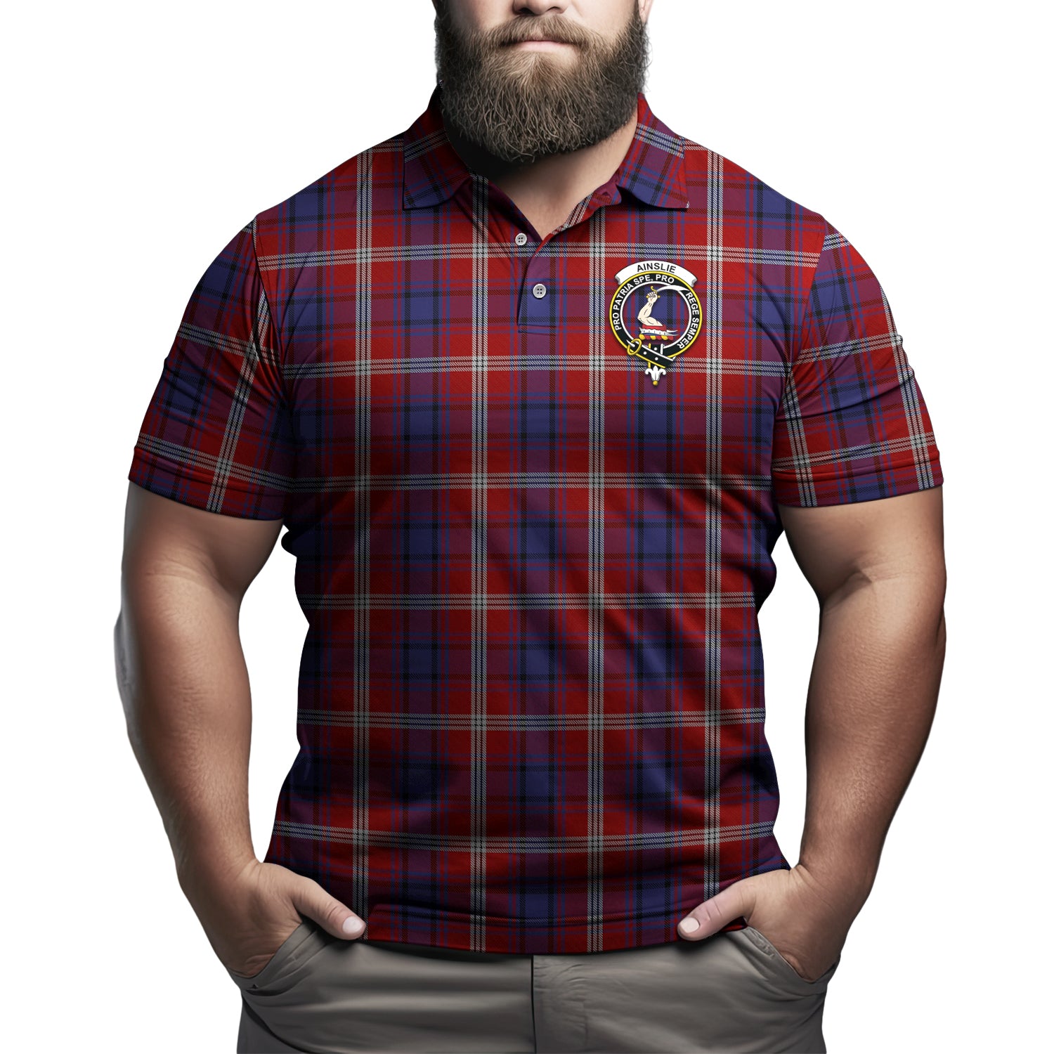 Ainslie Tartan Men's Polo Shirt with Family Crest - Tartanvibesclothing