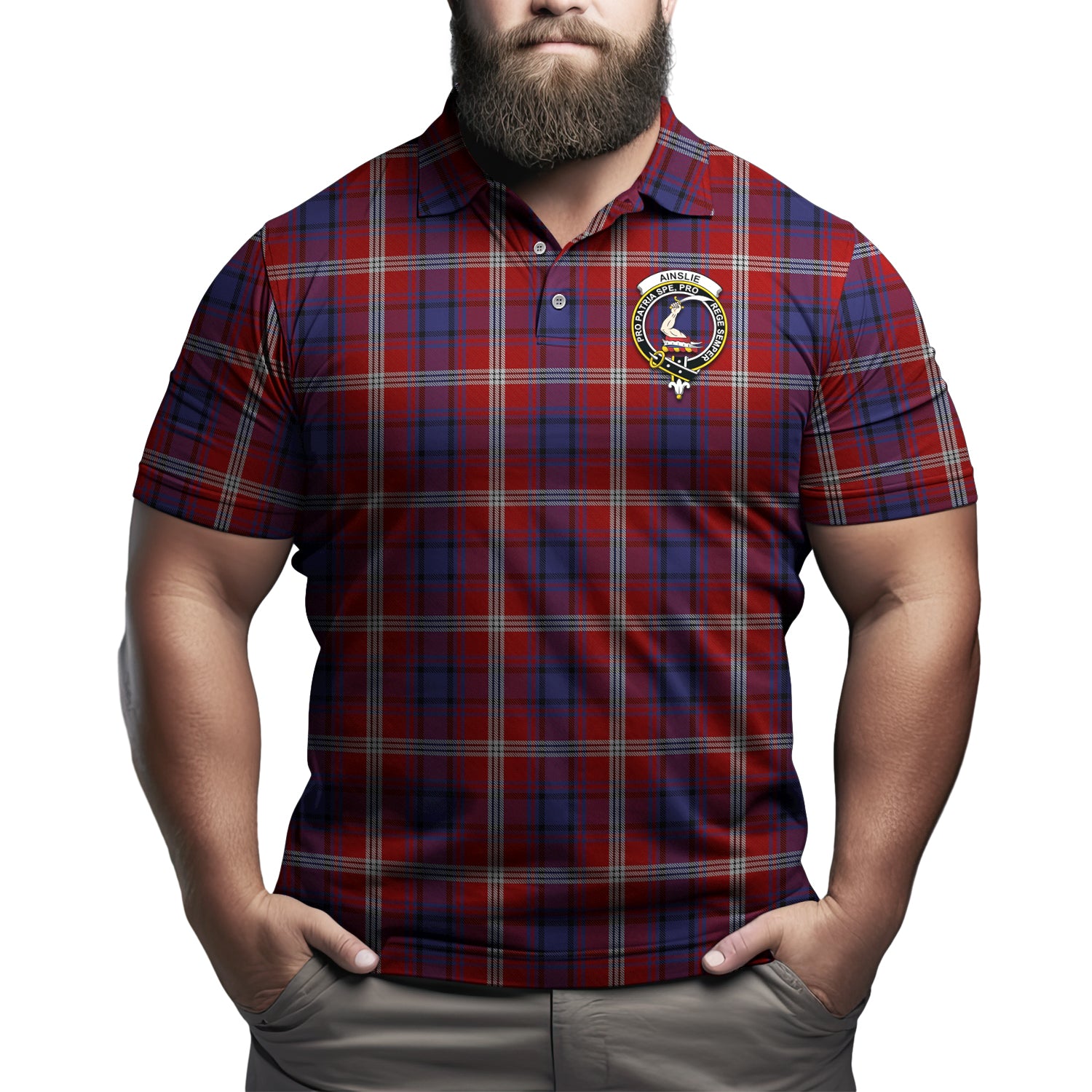 Ainslie Tartan Men's Polo Shirt with Family Crest Kid - Tartan Vibes Clothing