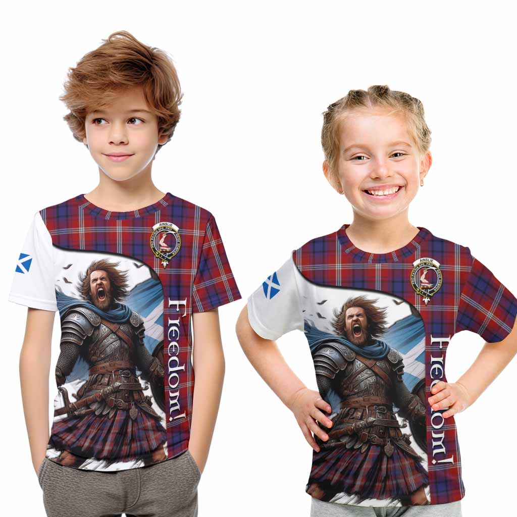 Tartan Vibes Clothing Ainslie Crest Tartan Kid T-Shirt Inspired by the Freedom of Scottish Warrior