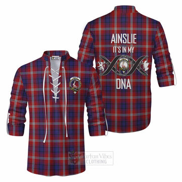 Ainslie Tartan Ghillie Kilt Shirt with Family Crest DNA In Me Style Men - Tartan Vibes Clothing