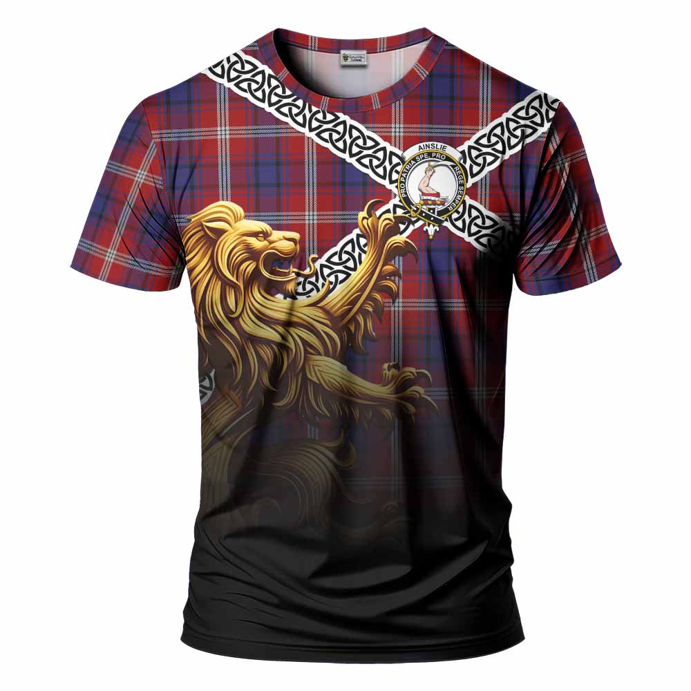 Ainslie Crest Tartan T-Shirt with Golden Lion Emblem Celtic Style Kid's Shirt - Tartan Vibes Clothing