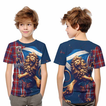 Ainslie Tartan Family Crest Kid T-Shirt with Scottish Majestic Lion Youth XL Size14 - Tartan Vibes Clothing