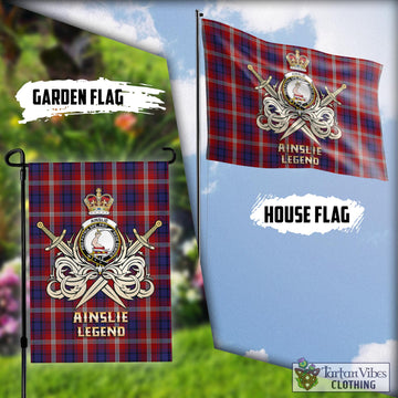 Ainslie Tartan Flag with Clan Crest and the Golden Sword of Courageous Legacy