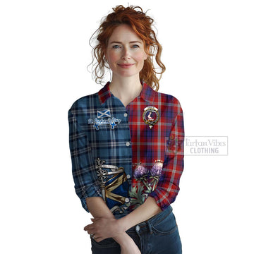 Ainslie Tartan Women's Casual Shirt Happy St. Andrew's Day Half Tartan Style Female - Tartan Vibes Clothing