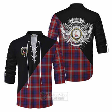 Ainslie Tartan Ghillie Kilt Shirt with Family Crest and Military Logo Style Men - Tartan Vibes Clothing