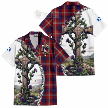 Ainslie Tartan Hawaiian Shirt with Family Crest and St. Andrew's Cross Accented by Thistle Vines Kid - Tartan Vibes Clothing