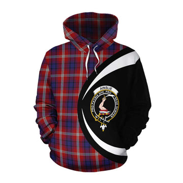 Ainslie Tartan Cotton Hoodie with Family Crest Circle Style Pullover Hoodie XS - Tartan Vibes Clothing
