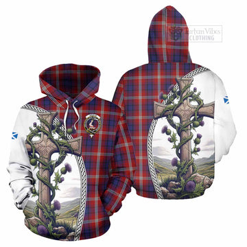 Ainslie Tartan Hoodie with Family Crest and St. Andrew's Cross Accented by Thistle Vines Zip Hoodie - Tartan Vibes Clothing