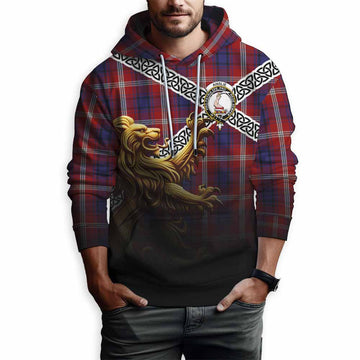 Ainslie Crest Tartan Hoodie with Golden Lion Emblem Celtic Style Pullover Hoodie - Tartan Vibes Clothing