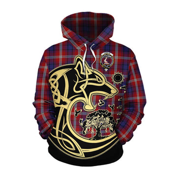 Ainslie Tartan Cotton Hoodie with Family Crest Celtic Wolf Style Pullover Hoodie XS - Tartan Vibes Clothing