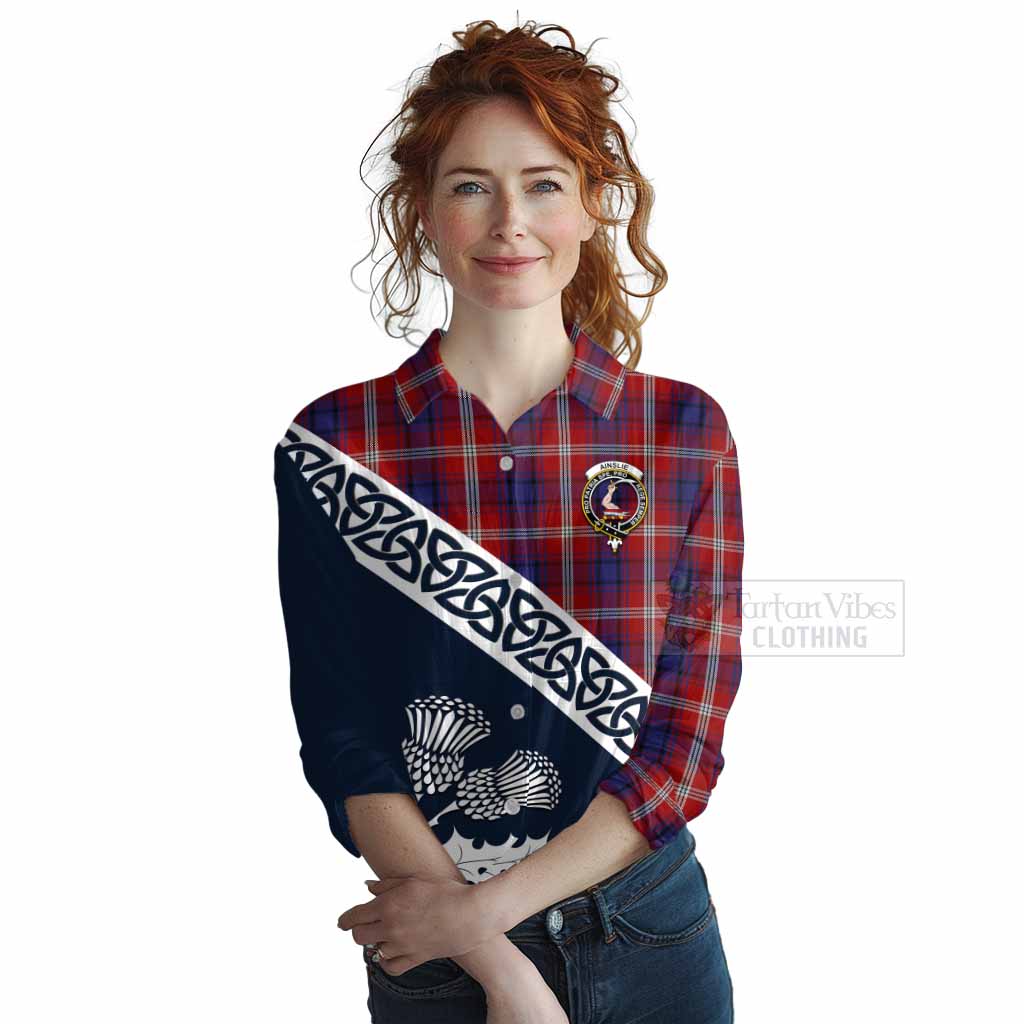 Ainslie Tartan Women's Casual Shirt Featuring Thistle and Scotland Map Female - Tartan Vibes Clothing