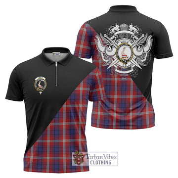 Ainslie Tartan Zipper Polo Shirt with Family Crest and Military Logo Style Unisex - Tartan Vibes Clothing