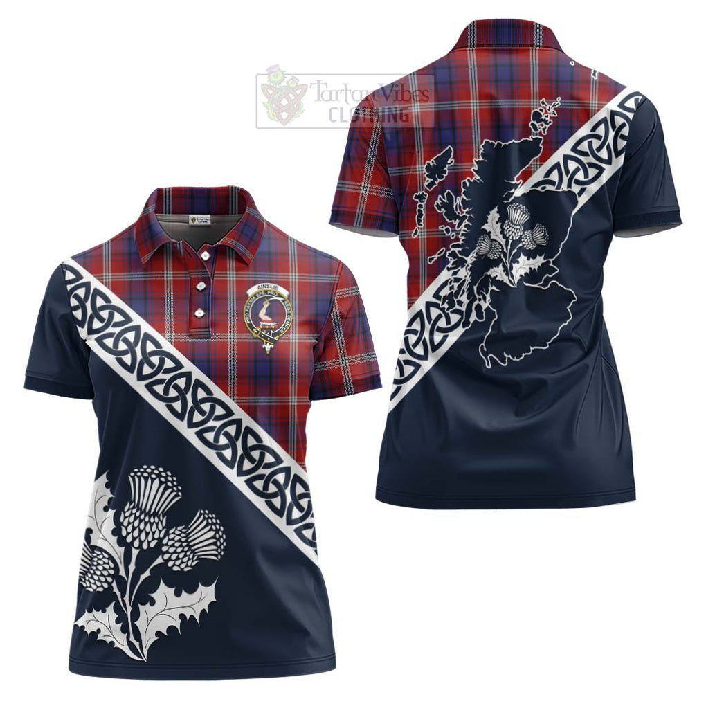 Ainslie Tartan Women's Polo Shirt Featuring Thistle and Scotland Map Women - Tartanvibesclothing Store