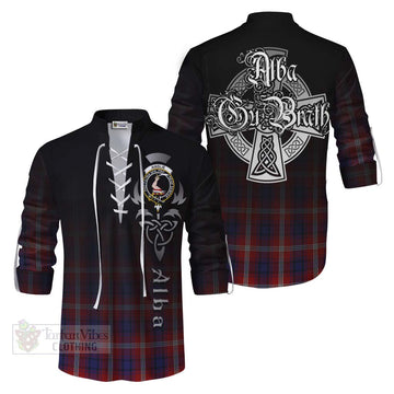 Ainslie Tartan Ghillie Kilt Shirt Featuring Alba Gu Brath Family Crest Celtic Inspired Men - Tartan Vibes Clothing
