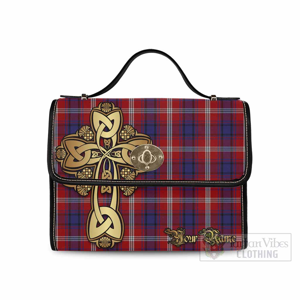 Ainslie Tartan Waterproof Canvas Bag Golden Thistle Celtic Cross Style Black Leather Strap One Size 10.5*20*27cm - Tartan Vibes Clothing
