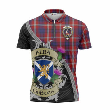 Ainslie Tartan Family Crest Zipper Polo Shirt Lion Rampant Royal Thistle Shield Celtic Inspired Unisex - Tartan Vibes Clothing