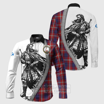 Ainslie Tartan Clan Crest Long Sleeve Button Shirt with Highlander Warrior Celtic Style Men's Shirt S - Tartan Vibes Clothing