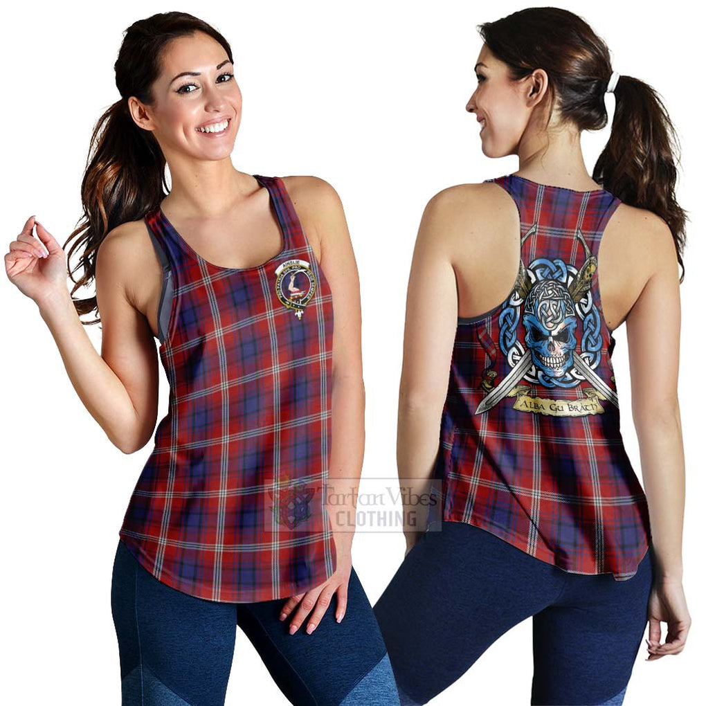 Ainslie Tartan Women's Racerback Tanks with Family Crest Celtic Skull Style 4XL - Tartan Vibes Clothing