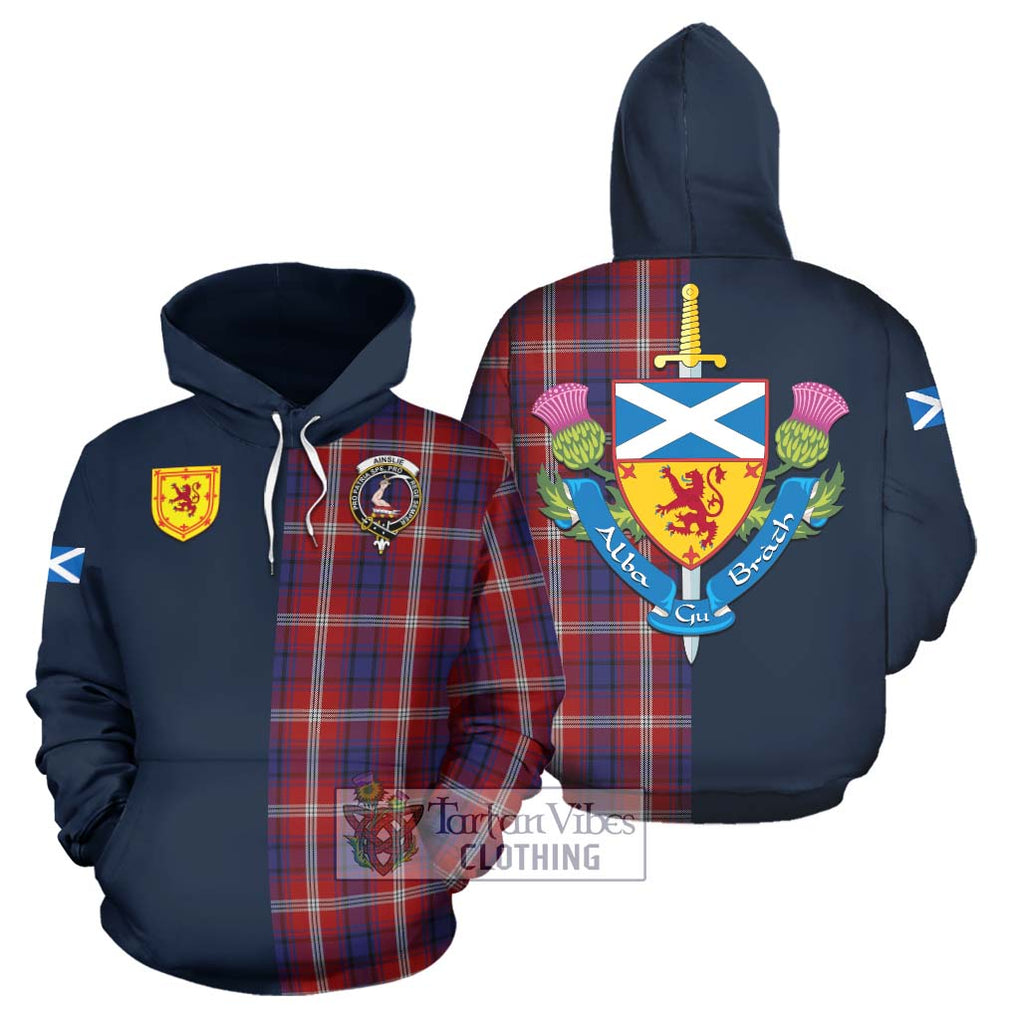 Ainslie Tartan Hoodie Alba with Scottish Lion Royal Arm Half Style Zip Hoodie - Tartan Vibes Clothing