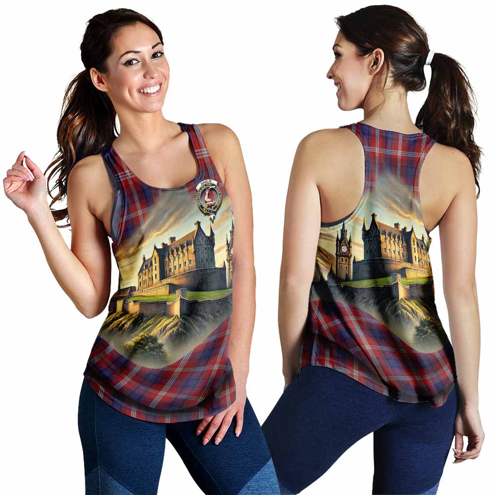 Ainslie Tartan Family Crest Women's Racerback Tanks with Scottish Ancient Castle Style 4XL - Tartan Vibes Clothing