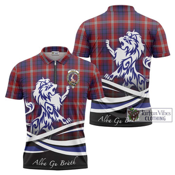 Ainslie Tartan Zipper Polo Shirt with Alba Gu Brath Regal Lion Emblem Unisex - Tartan Vibes Clothing