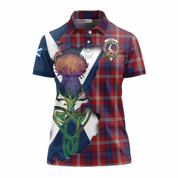 Tartan Vibes Clothing Ainslie Tartan Family Crest Women's Polo Shirt Scottish Thistle Celtic Inspired