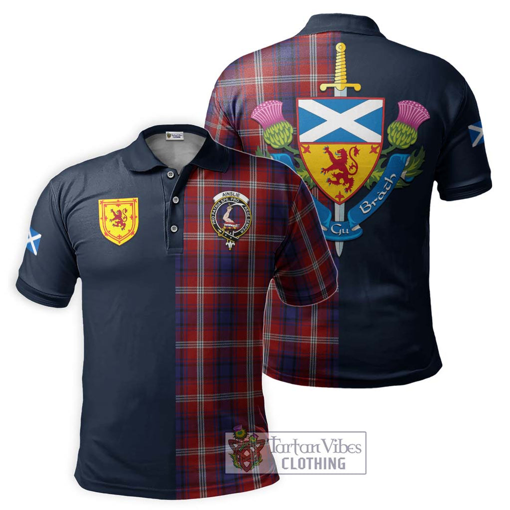 Ainslie Tartan Polo Shirt Alba with Scottish Lion Royal Arm Half Style Kid - Tartan Vibes Clothing