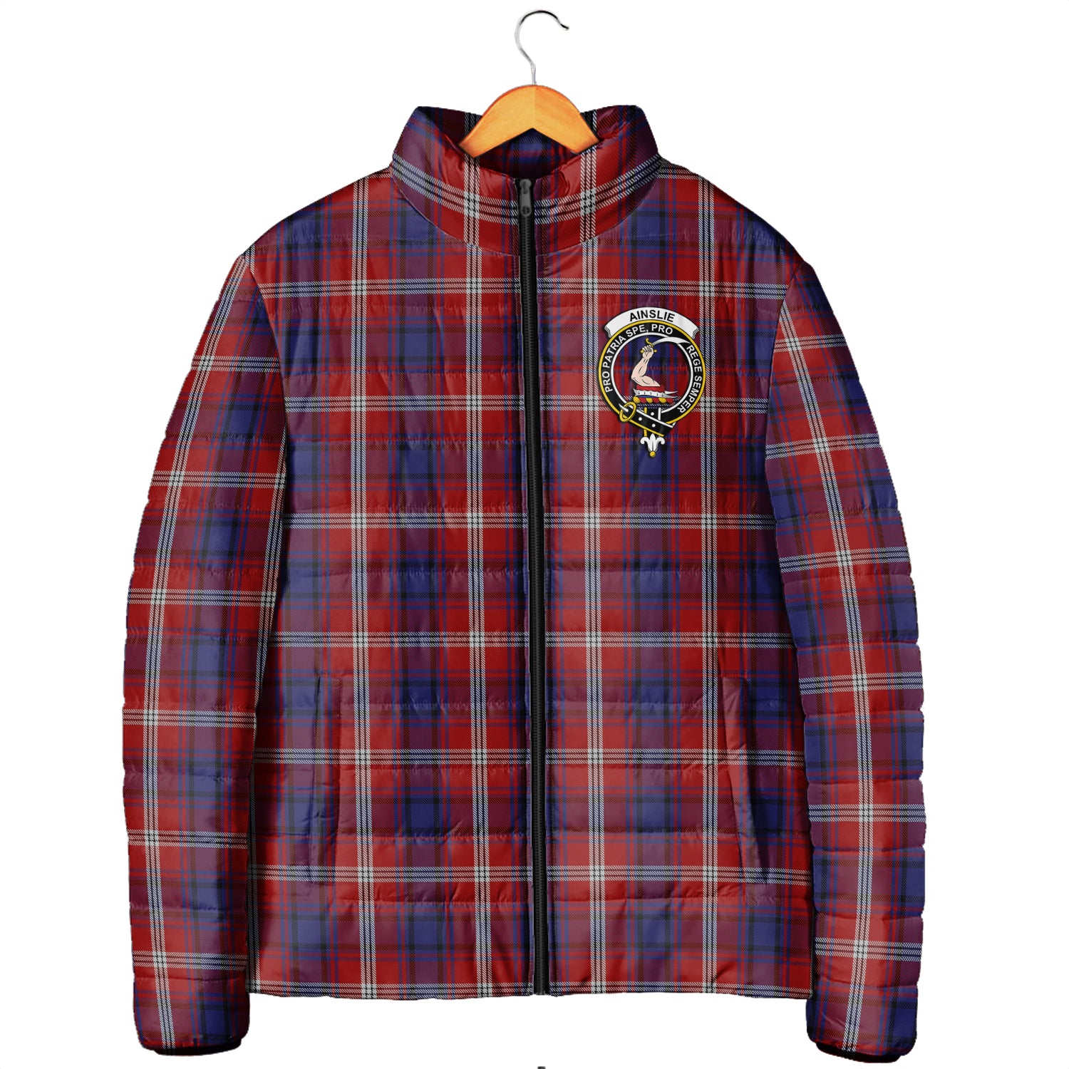 Ainslie Tartan Padded Jacket with Family Crest Men's Padded Jacket - Tartan Vibes Clothing