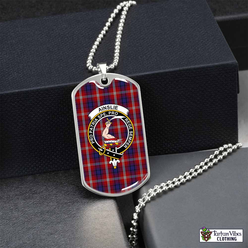 Tartan Vibes Clothing Ainslie Tartan Dog Tag Necklace with Family Crest