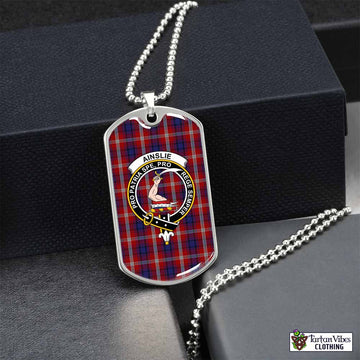 Tartan Vibes Clothing Ainslie Tartan Dog Tag Necklace with Family Crest