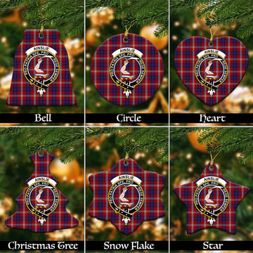 Ainslie Tartan Christmas Ceramic Ornaments with Family Crest