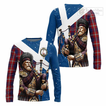 Ainslie Tartan Long Sleeve T-Shirt with Family Crest Scottish Bagpiper Vibes Unisex - Tartan Vibes Clothing