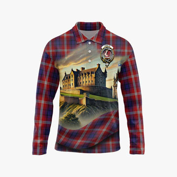 Ainslie Tartan Family Crest Long Sleeve Polo Shirt with Scottish Ancient Castle Style Unisex - Tartan Vibes Clothing