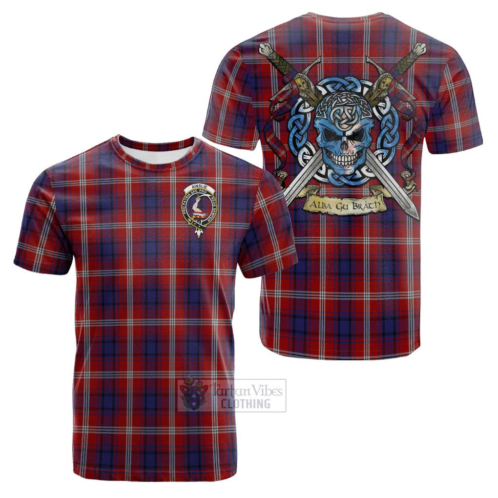 Ainslie Tartan Cotton T-shirt with Family Crest Celtic Skull Style Kid's Shirt - Tartan Vibes Clothing