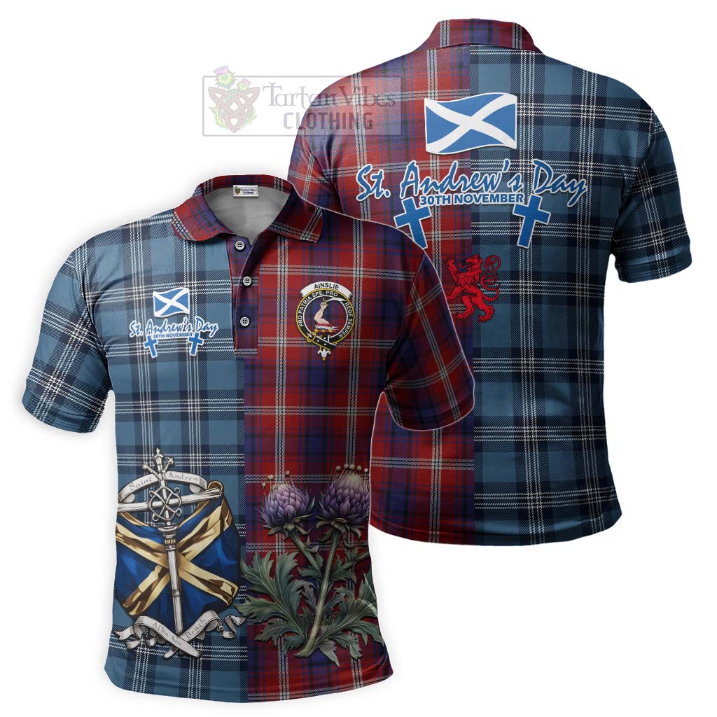 Ainslie Tartan Polo Shirt Happy St. Andrew's Day Half Tartan Style Kid - Tartan Vibes Clothing
