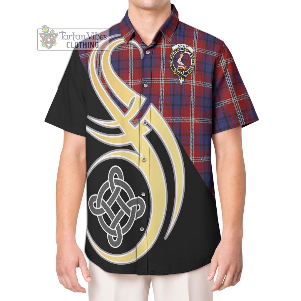 Ainslie Tartan Hawaiian Shirt with Family Crest and Celtic Symbol Style Kid - Tartan Vibes Clothing