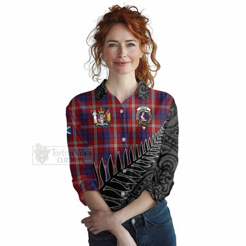 Ainslie Crest Tartan Women's Casual Shirt with New Zealand Silver Fern Half Style Female - Tartan Vibes Clothing