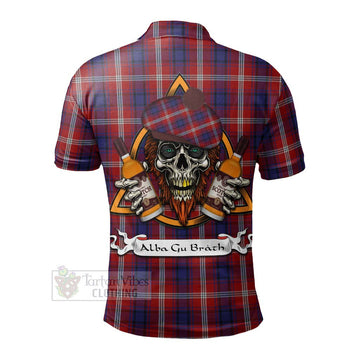 Ainslie Tartan Polo Shirt with Family Crest and Bearded Skull Holding Bottles of Whiskey - Tartan Vibes Clothing