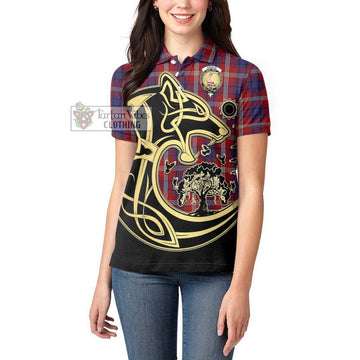 Ainslie Tartan Women's Polo Shirt with Family Crest Celtic Wolf Style - Tartan Vibes Clothing