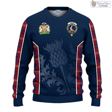 Ainslie Tartan Knitted Sweatshirt with Family Crest and Scottish Thistle Vibes Sport Style - Tartan Vibes Clothing