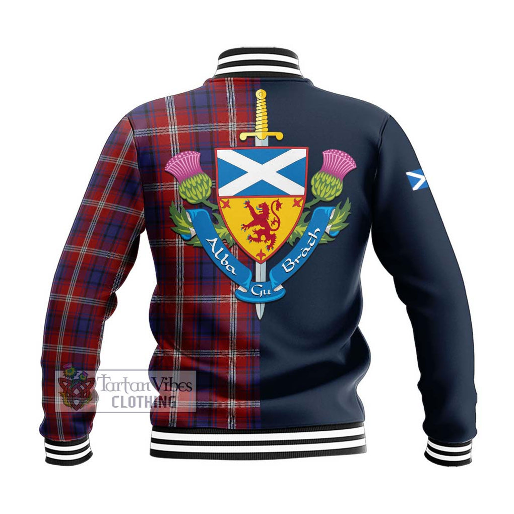 Ainslie Tartan Baseball Jacket Alba with Scottish Lion Royal Arm Half Style - Tartan Vibes Clothing