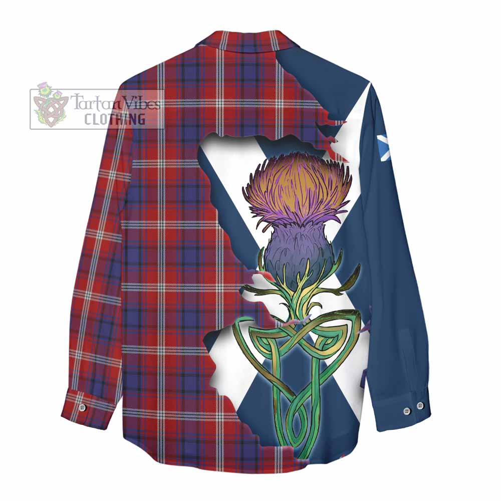 Tartan Vibes Clothing Ainslie Tartan Family Crest Women's Casual Shirt Scottish Thistle Celtic Inspired