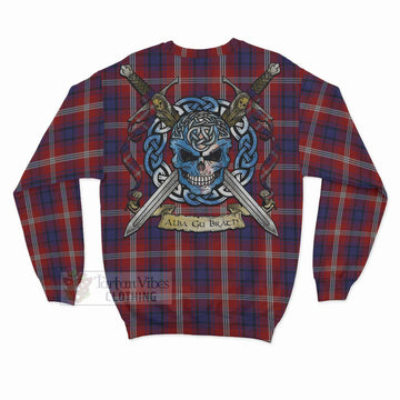 Ainslie Tartan Sweatshirt with Family Crest Celtic Skull Style - Tartan Vibes Clothing