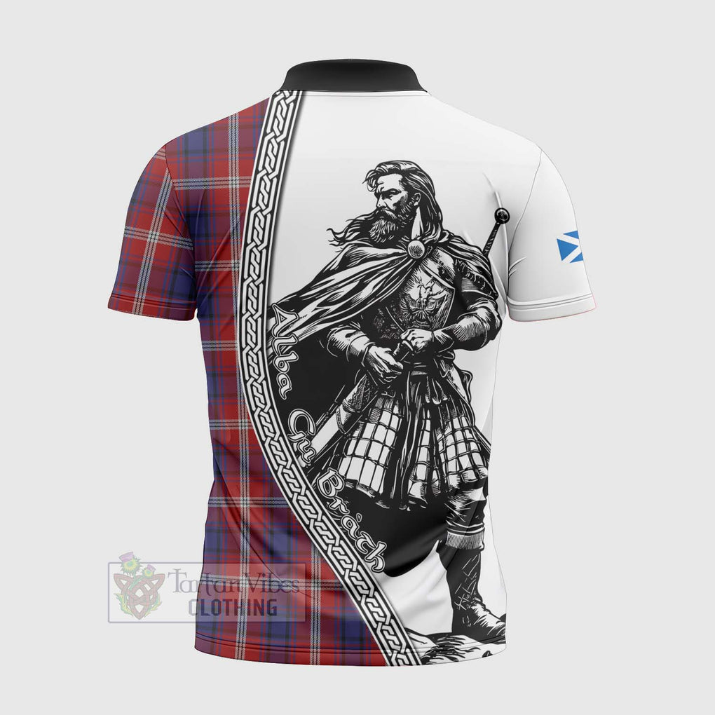Ainslie Tartan Clan Crest Zipper Polo Shirt with Highlander Warrior Celtic Style - Tartan Vibes Clothing