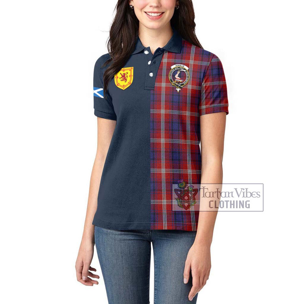 Ainslie Tartan Women's Polo Shirt Alba with Scottish Lion Royal Arm Half Style - Tartan Vibes Clothing