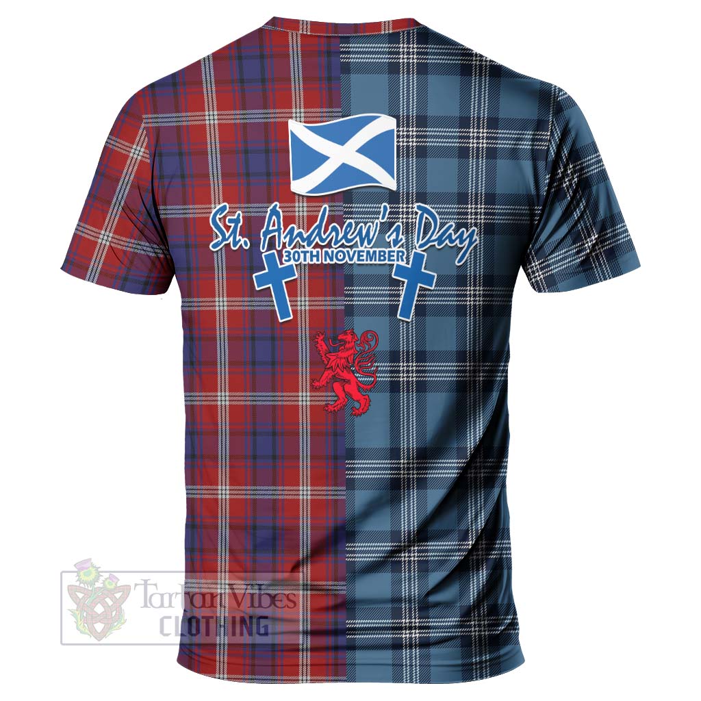 Ainslie Tartan T-Shirt Happy St. Andrew's Day Half Tartan Style - Tartan Vibes Clothing
