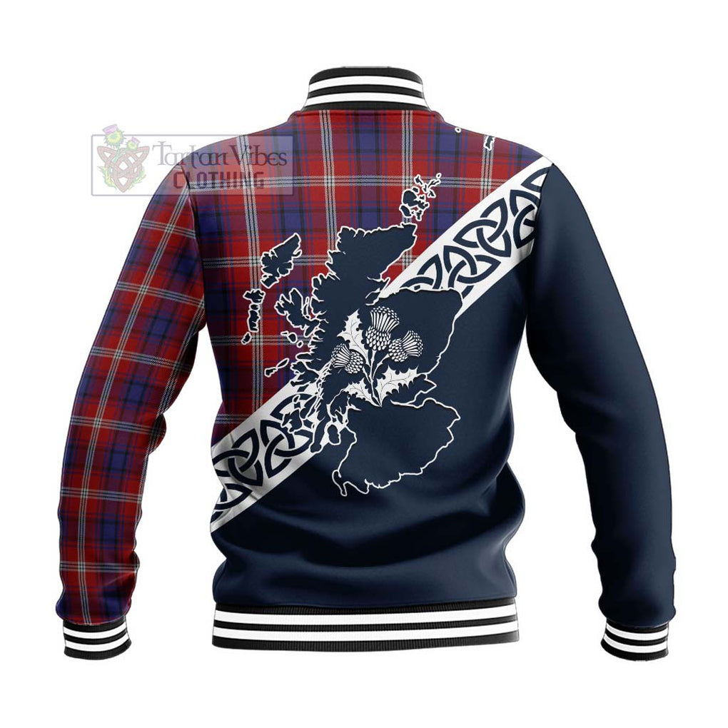 Ainslie Tartan Baseball Jacket Featuring Thistle and Scotland Map - Tartan Vibes Clothing