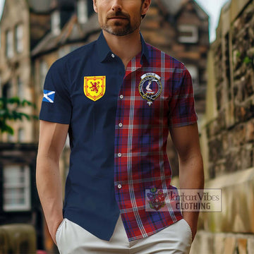 Ainslie Tartan Hawaiian Shirt Alba with Scottish Lion Royal Arm Half Style - Tartan Vibes Clothing