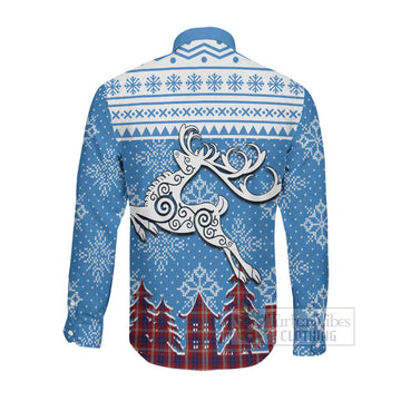 Ainslie Clan Christmas Long Sleeve Button Shirt Celtic Reindeer Style Men's Shirt - Tartan Vibes Clothing