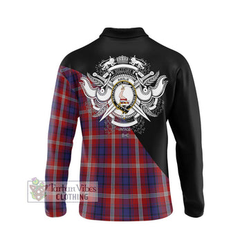 Ainslie Tartan Long Sleeve Polo Shirt with Family Crest and Military Logo Style - Tartan Vibes Clothing